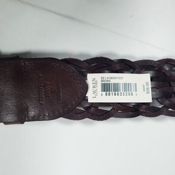 NEW Ralph Lauren Women’s Leather Belt Large Brown Braided Flexible Fit main image 4